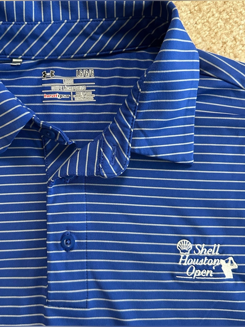 Under Armour Men’s Shell Houston Open Large Blue Stripe Golf Polo ⛳️👕